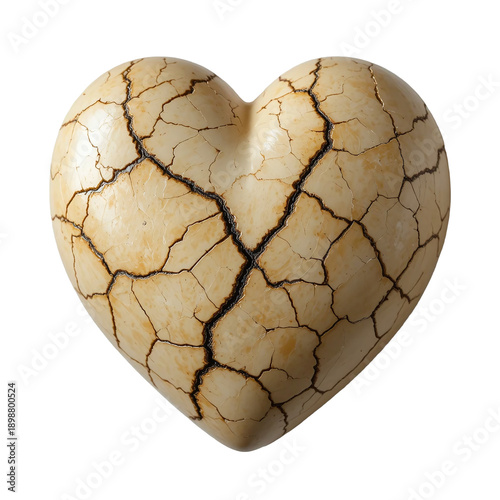 Cracked stone heart white marble texture isolated on white background