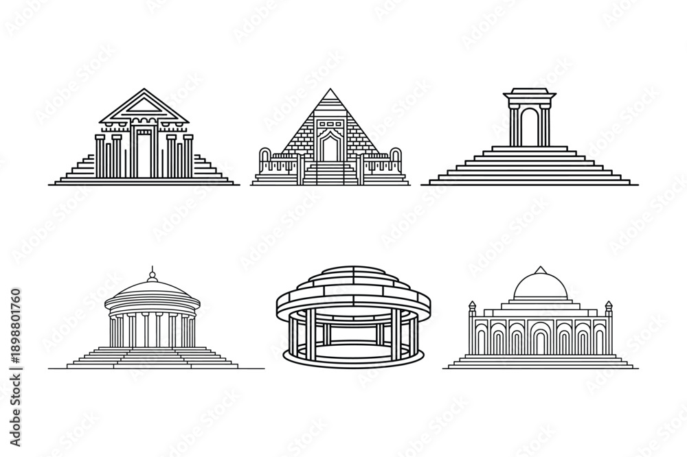 Fototapeta premium Ancient and Modern Architectural Style Icons