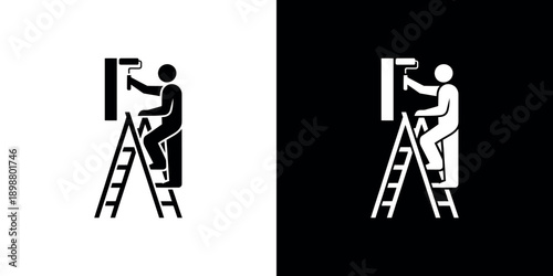 Barber pole and scissors icon set in black and white variations