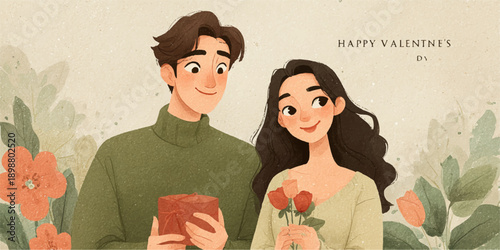 Romantic couple embracing with hearts in a vibrant red background, perfect for love and relationship themes