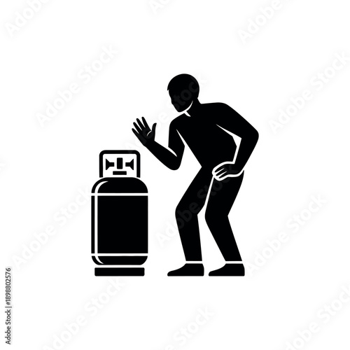 Warning sign depicting a person avoiding a gas cylinder