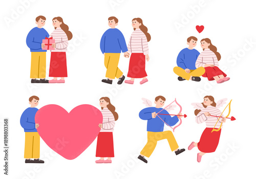 Flat illustration set of a happy romantic couple