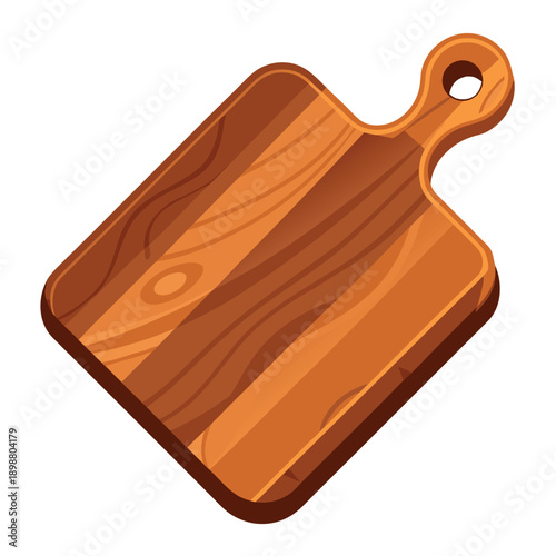 A wooden cutting board with a handle