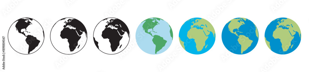 Naklejka premium Earth globe planet Earth designs, vector illustration, global map icons, modern minimal styles, geography concept, infographic elements, education science world