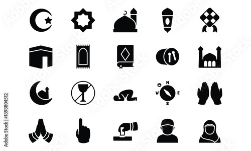 Islamic Icons Bundle for Ramadan and Hajj  20 Flat Vector Symbols of Muslim Religion and Culture