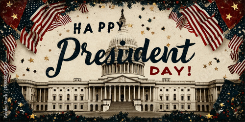 Vintage wooden texture background with a rustic presidents day banner celebrating american patriotism and national pride