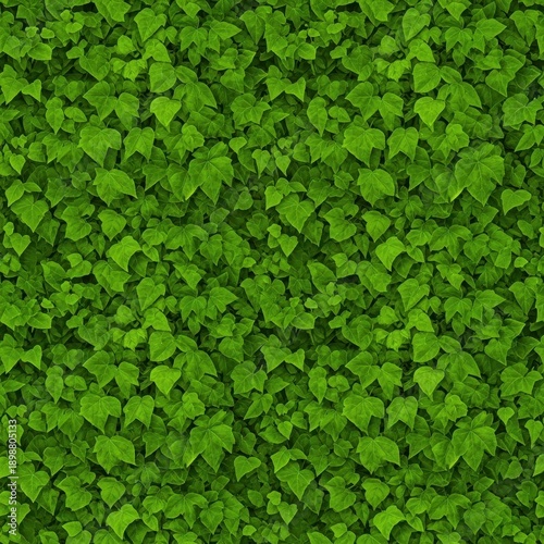 A detailed, vibrant, abstract backdrop showcasing dense, fresh, lush green ivy foliage creating a seamless natural pattern ideal for wallpapers, design, textured, forest