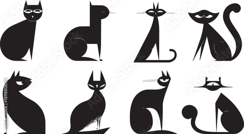 Black cat silhouette set vector illustration minimalist zodiac sign art lunar new year decoration astrology symbol design
