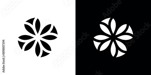 Abstract floral designs in black and white mirrored composition