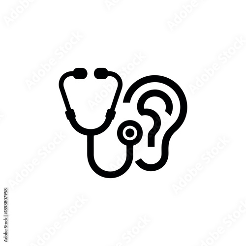 Stethoscope and ear icon representing audiology or healthcare concepts