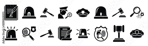 Vector symbols of legal contract simple silhouette icon set, black color and white background