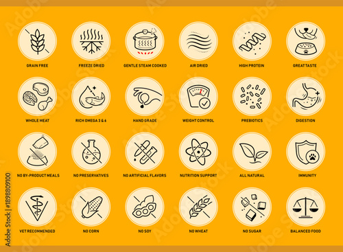 A set of icons  for pet food. The outline icons are well scalable and editable. Contrasting elements are good for different backgrounds. EPS10.