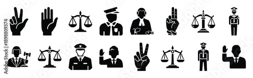 Vector symbols of legal rights scroll simple silhouette icon set, black color and white background