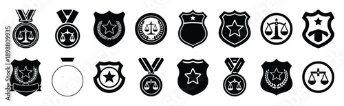 Vector symbols of police surveillance simple silhouette icon set, black color and white background