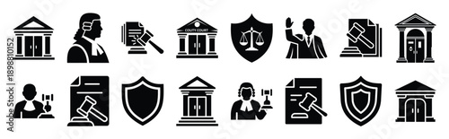 Vector symbols of prison cell simple silhouette icon set, black color and white background
