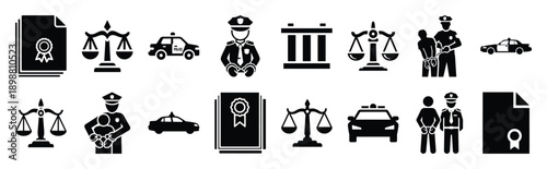 Vector symbols of prison watchtower simple silhouette icon set, black color and white background