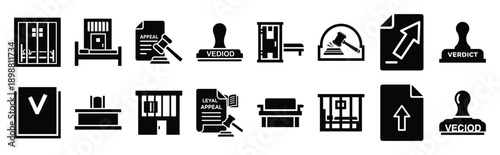 Vector symbols of lawyer simple silhouette icon set, black color and white background