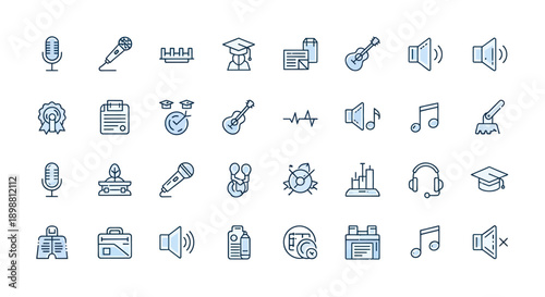 Icon set music education and audio elements