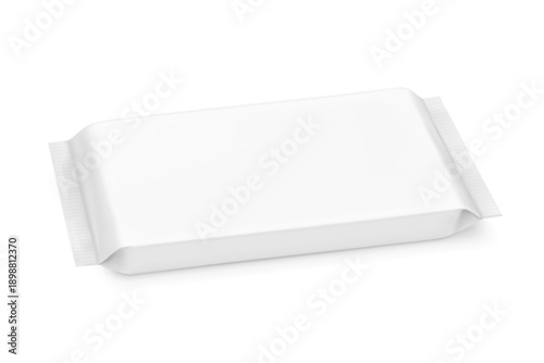 Realistic flow packaging mockup for bars, candies, waffles. Vector illustration isolated on white background. Easy to use for your design. EPS10.