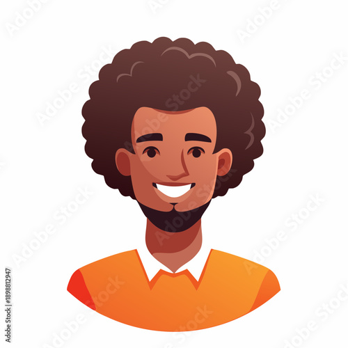 Avatar masculin stylisé – illustration moderne et souriante, noir, coupe Afro, souriant, stylé, fond blanc