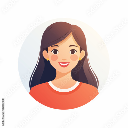 Avatar féminin stylisé, souriante, brune,  illustration moderne et colorée