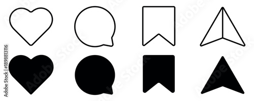 Like, comment, share, and save icon. Instagram interface icon.