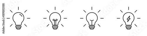 Lamp icon set. Bulb lamp icon in thin flat style. Light bulb icon vector.