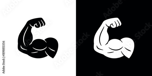 Muscular arm flex illustration in contrasting black and white tones