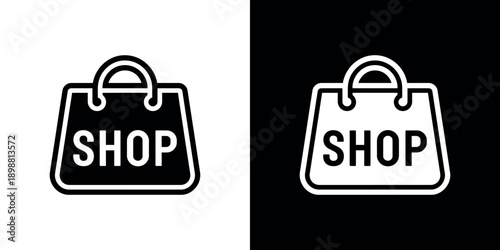 Shopping bag icon in black and white showcasing two contrasting versions