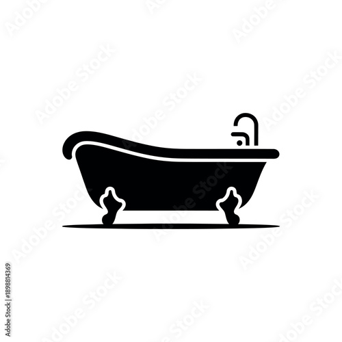 Simple black silhouette of a classic clawfoot bathtub with faucet