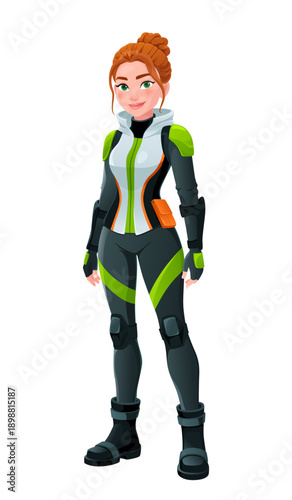 Futuristic Female Character in Tactical Suit — Sci-Fi Vector Game Avatar