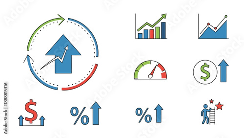 Business finance growth icons set.