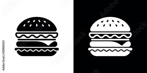 Two stylized hamburger icons one black and one white side by side