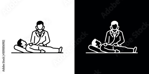 A doctor examining a patient depicted in both white and black color schemes