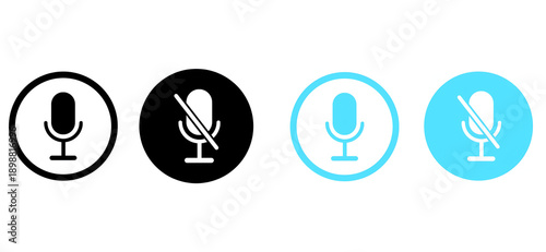 Microphone Icon Set with Mute and Active States, vector illustration 