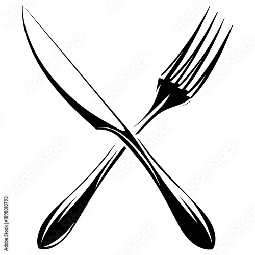 Crossed knife and fork design in vector format for culinary themes