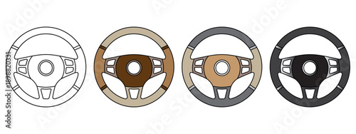 Four modern car steering wheels isolated on white background design elements