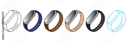 Set of wedding rings in metallic colors with gemstones isolated on white background