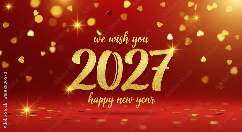 Naklejka premium Red new year background with golden hearts bokeh perfect for holiday season banners and celebration concept designs displaying luxury