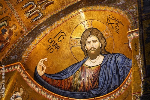 Tableau sur toile The Monreale Cathedral Mosaics are the main internal feature of Monreale Cathedral in the city of Palermo, Sicily, Italy