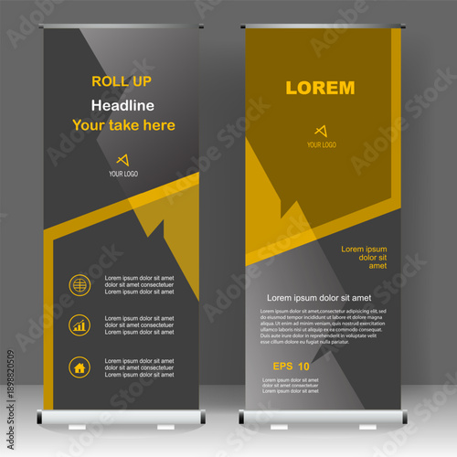 Roll up banner stand template design, for brochure, flyer, infographics. modern advertising. vector illustration	