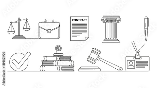 Legal and Justice Line Art Icons Set
