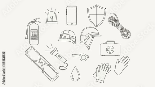 A collection of essential safety and emergency response equipment icons