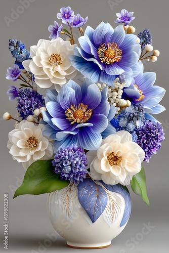 Blue floral centerpiece with white blossoms high resolution picture