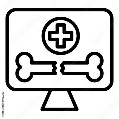 Black line icon bone crack x ray. Minimalist outline icon medical health isolated background.