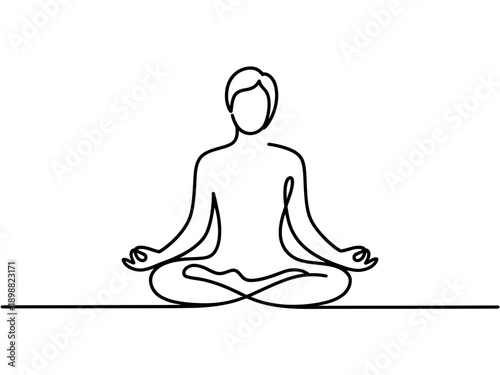 A person sitting in a meditative pose with legs crossed and hands resting on knees isolated on white background, Vector, illustration
