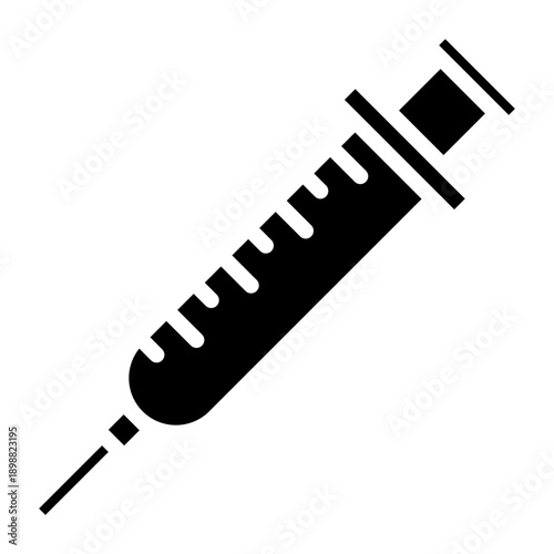 Black solid icon syringe injection. Minimalist silhouette icon medical health isolated background.
