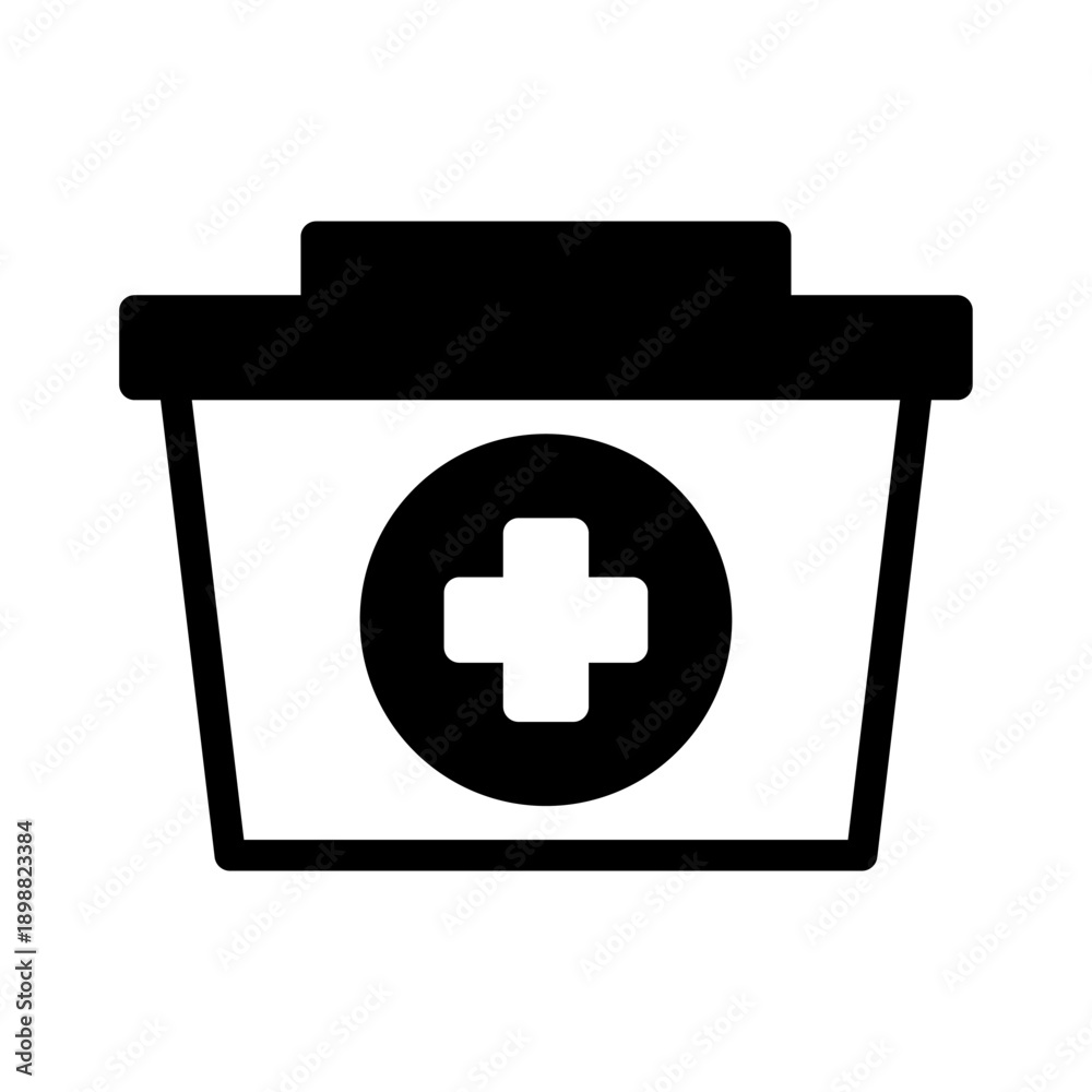 Obraz premium Black icon fist aid box. Minimalist solid line icon medical health isolated background.