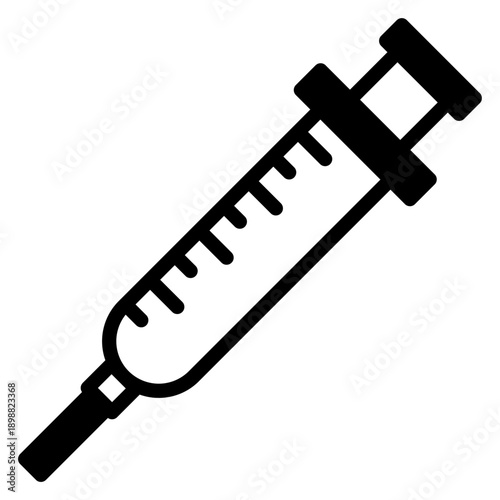 Black icon syringe injection. Minimalist solid line icon medical health isolated background.