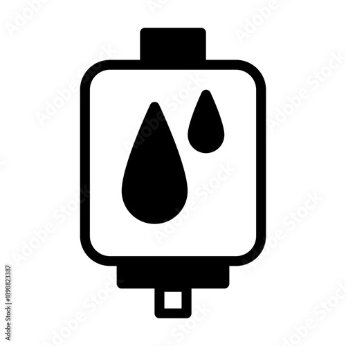 Black icon blood bag transfusion. Minimalist solid line icon medical health isolated background.
